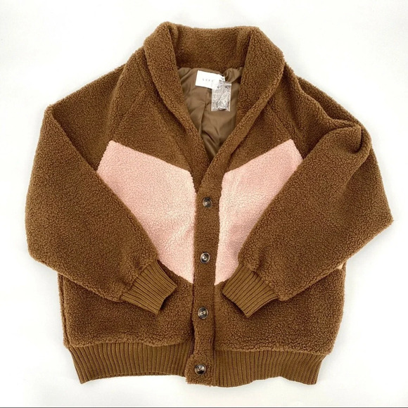 Lush Colorblock Teddy Coat Brown Pink - Picture 2 of 2